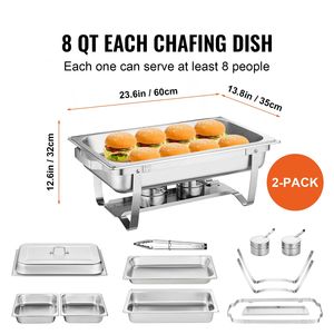Set da Buffet in Acciaio Inossidabile da 8 Qt, 2 Pezzi, con 2 Pentole Grandi e 4 Pentole Piccole, Scaldavivande Manuale per Catering, Forma Rettangolare - Product Image 2