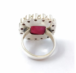 Designer Floral Pattern 925 <b>Silver</b> <b>Ring</b> with Ruby Agate 10.7 Grams <b>Statement</b> Jewelry Any Occasion Wear - Product Image 4