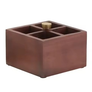 Mango Wooden Flatware Organizer Caddy for <b>Kitchen</b> Table Top New Cutlery Stand With 4 Compartment Metal Gold Knob caddy - Product Image 1