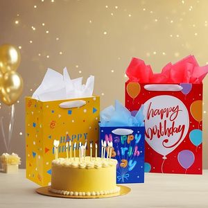 Confezione da 8 Sacchetti Regalo di Compleanno Assortiti con Manici in Nastro, Riutilizzabili in Carta Velina, Inclusi 2 Extra Large da 38 cm, 3 Grandi da 33 cm, 3 per Feste - Product Image 2