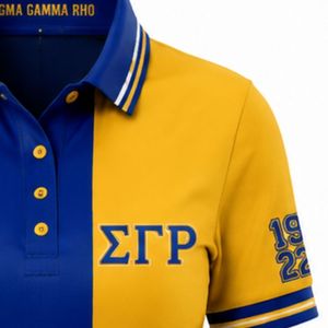 Camiseta Polo Color Block para Mujer Sigma Gamma Rho, Azul Rey y Dorado, con 3 Paneles Bordados con Letras Griegas, Ropa Casual de Moda para Hermandades - Product Image 6