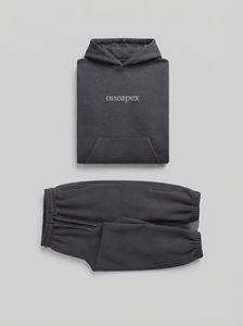 Ensemble de survêtement gris foncé pour homme, sweat à capuche et pantalon de jogging oversize, style streetwear, avec logo brodé personnalisé, en coton épais, deux pièces - Product Image 5