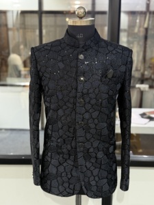 Men's Black Embroidered Sherwani Regular Fit Traditional <b>Wedding</b> Attire India Pakistan Style All Seasons <b>Jacket</b> Quick Dry - Product Image 4