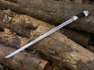 Couteau de chasse en acier Damas à lame droite, manche en cuir avec étui, épaisseur 0,7 mm, qualité DIY - Product Image 2