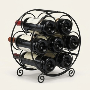Wholesale 6 Bottle Rustic Wood Countertop Wine Rack Metal <b>Freestanding</b> Wine Holder for Kitchen Storage & Home <b>Bar</b> Decor - Product Image 5