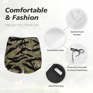 New Women's Casual Western Camo Running Sports Shorts Breathable Polyester Material Mid Waist Skinny Fit with <b>Drawstring</b> Closure - Product Image 4