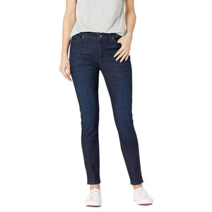 Jean slim décontracté et tendance pour femme, taille mi-haute, en denim non tissé lavé, respirant et écologique, 100 % coton, idéal pour l'hiver - Product Image 1