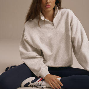 Custom <b>Drop</b> Shoulder Pullover Sweatshirts Women's Oversized Half Zip <b>Stand</b> Collar Sweatshirts Wholesale High Quality Sweatshirts - Product Image 6