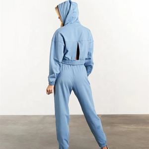 Ropa Personalizada al por Mayor para Mujer, Sudadera Corta de Manga Larga de Color Sólido, Sudadera con Capucha para Mujer, Ropa Deportiva de Algodón - Product Image 5