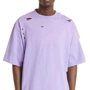 Camiseta de algodón vintage desgastada con efecto descolorido, detalles rotos, tela suave y transpirable, atuendo informal de verano, camiseta de moda para hombre - Product Image 2