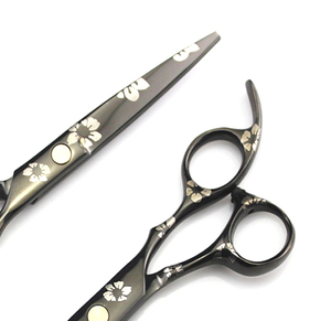 Ciseaux de coiffure professionnels pour la coupe et l'éclaircissement des cheveux, ensemble de ciseaux et de ciseaux à effiler noirs à motif floral pour salon de coiffure et barbier - Product Image 4
