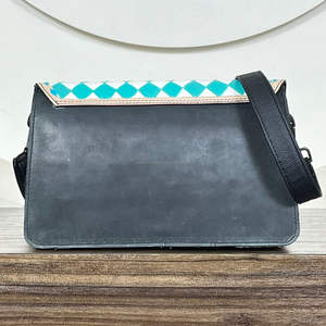 Premium Turquoise Checkered Leather Women Crossbody <b>Bag</b> New Fashion Western Style Genuine Leather Travel Friendly Shoulder Purse - Product Image 5