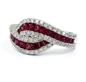 Trung Quốc Nhà sản xuất đáng tin cậy High End 18K rắn vàng trắng kim cương thật Twist hình dạng lớn Eternity đính hôn đám cưới Natual <span class=keywords><strong>Ruby</strong></span> r - Product Image 2