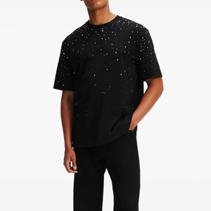 Camiseta Negra de Manga Corta para Hombre con Diseño de Puntos Brillantes, Cuello Redondo, Corte Regular, Informal, de Algodón Jersey - Product Image 3