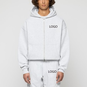 Conjunto de 2 Piezas para Hombre, 500 GSM, 100% Algodón Felpa, Sudadera con Capucha Extra Grande con Cierre, Pantalones Deportivos, Logotipo Personalizado, Ropa Urbana, Antiarrugas, Transpirable - Product Image 2