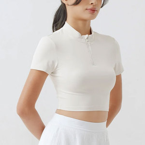 Camiseta de compresión para mujer, corte ajustado, media cremallera, cuello alto, largo recortado, precio bajo, alta elasticidad, poliéster/spandex - Product Image 5