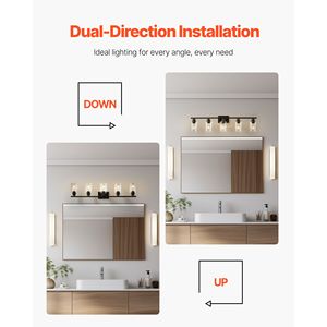 Moderna Lampada da Bagno a 5 Luci da 60W con Vetro Trasparente, 37,1 Pollici, Montaggio a Parete per Uso Interno - Product Image 4