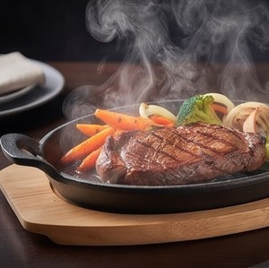 Plato ovalado de hierro fundido con base de madera y asas desmontables para presentación de comidas gourmet en hoteles y catering. - Product Image 5