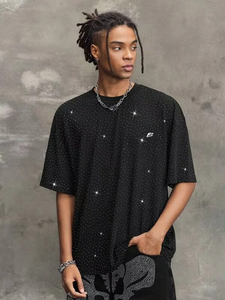 Camisetas de Hombre Extra Grandes Personalizadas al por Mayor, Estilo Hip Hop, con Pedrería, Cristales Brillantes y Gráficos, Manga Corta - Product Image 1