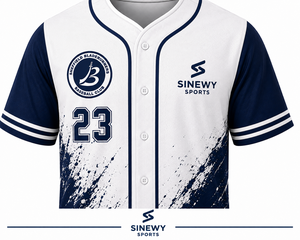 SINEWY SPORTS Men's Baseball Jersey Bladerunners 23 Sublimated <b>White</b> Navy Moisture Wicking Short Sleeve Regular Fit - Product Image 5