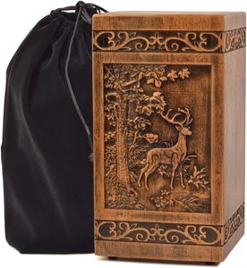 Wooden Cremation Urn for Human Bone Ashes Decorative <b>Box</b> Funeral Urns for Adult Male & Female in a Satin Bag - Product Image 3
