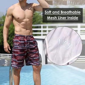 Short de bain décontracté pour homme en polyester/coton extensible à imprimé tortue, séchage rapide, taille à cordon de serrage avec poches - Product Image 5