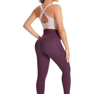 Ensemble de yoga 2 pièces pour femme : soutien-gorge croisé et leggings taille haute, couleur unie, sans couture, extensible dans les quatre sens, séchage rapide, Spandex/Nylon - Product Image 1