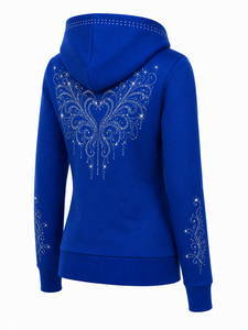 Sweat-shirt à capuche pour femme avec strass, manches longues, décontracté, avec cordon de serrage et poche avant - Product Image 3