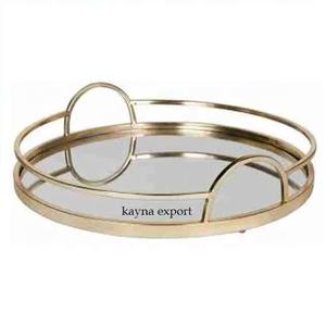 Plateau rond moderne en métal avec base en miroir Plateau de service nouveauté pour la maison et le restaurant Design unique en marbre - Product Image 6