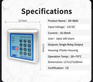 DK-9826 Résistant aux intempéries |   Clavier de contrôle d'accès numérique |   100 codes utilisateur |   Contrôle de serrure électrique 12V - Product Image 4