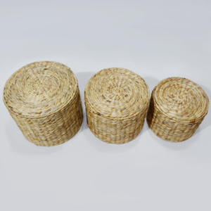 Eco Friendly Water Hyacinth <b>Stool</b> Ottoman Round Handwoven <b>Storage</b> Seating Chair - Product Image 5