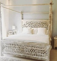 Lit classique en ivoire de luxe de qualité supérieure, sur mesure, avec finition lisse et construction en bois massif durable, au prix d'usine