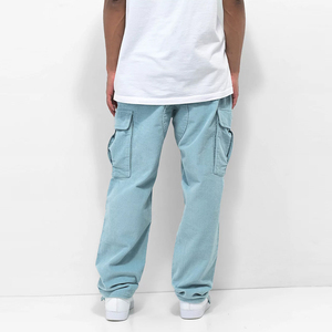 100% Cotton Slim Fit <b>Men's</b> Cargo Pants Custom OEM Solid Color Knitted Sport Casual Clothing Street Elastic Waist <b>Jeans</b> Dark - Product Image 2