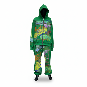 Ensemble de survêtement unisexe entièrement personnalisable avec imprimé graffiti, coupe ample, fermeture éclair intégrale, style streetwear, pour adultes, vêtements décontractés de printemps - Product Image 1