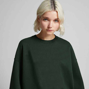 เสื้อสเวตเชิ้ตผู้หญิงไซส์ใหญ่ สีเขียวเข้ม ผ้าเทอร์รี่ คอกลม แขนยาว ทรงหลวม ดีไซน์ไหล่ตก ปักลาย 3 มิติ - Product Image 4