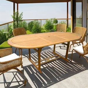 Table de salle à manger ovale pliable en bois d'acacia moderne en bois massif pour l'intérieur et l'extérieur de meubles de villa d'hôtel vente en gros au Vietnam - Product Image 2