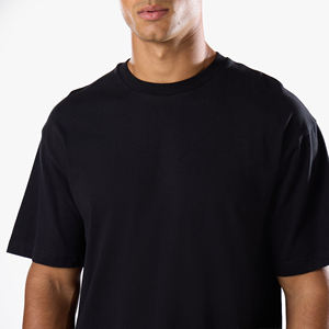 เสื้อยืดคอกลมแขนสั้นสีดำสำหรับผู้ชาย ทรงปกติ สวมใส่สบาย ผ้าเจอร์ซีย์เนื้อผ้าฝ้ายสีพื้น - Product Image 6