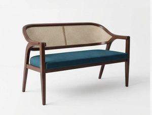 Sofá de Ratán y Madera Maciza de Estilo Minimalista Moderno, Cómodo Sillón Tapizado con Respaldo de Mimbre para Sala de Estar - Product Image 4