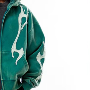 Sudadera con capucha para hombre, de invierno, oversize, con bordado desgastado, con cremallera, 100% algodón, forro polar, lavado ácido personalizado, ajuste OEM, hombros caídos - Product Image 2