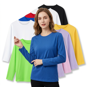 Camiseta de Manga Larga con Cuello Redondo para Mujer, Color Sólido, 100% Algodón, Corte Regular, Tejido Jersey Informal, Impermeable, 120g, para Todas las Temporadas - Product Image 4
