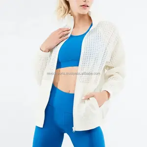Moda Design Active Wear Full Zipper Mulheres Sports Jacket verão treinamento respirável poliéster malha camisola hoodies mulheres