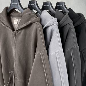 Conjunto de Sudadera con Capucha y Pantalones de Chándal de Forro Polar Grueso Bordado con Cremallera de Cuarto y Efecto Desgastado, Fabricado a Medida - Product Image 2