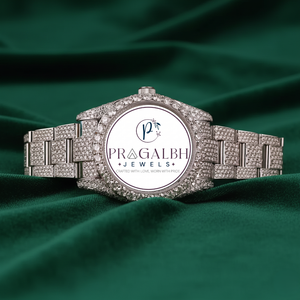 นาฬิกาเพชรหรู Pragalbh Jewels หน้าปัดแบบอารบิก ตัวเรือนสแตนเลสสตีล ระบบควอตซ์ สำหรับผู้ชาย - Product Image 1