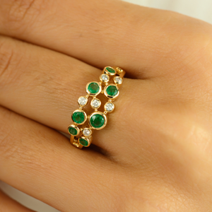 14K White Gold Emerald Diamond Bubble Band Wedding Ring for Women - Product Image 3