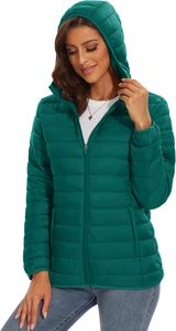 Chaqueta Acolchada Impermeable con Capucha Verde para Mujer, Cierre de Cremallera, Manga Larga, Abrigo Cálido de Invierno, Ropa Exterior Informal de Color Sólido - Product Image 3