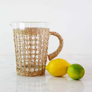 Ensemble de couvercles pour tasses en verre et de supports pour pichets en paille de jonc de mer tressée, avec poignée, pour gobelets en raphia naturel - Product Image 2