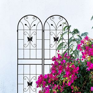 Set di 2 tralicci da giardino in metallo neri antiruggine da 180 cm x 50 cm per piante rampicanti, supporto per fiori da esterno - Product Image 4