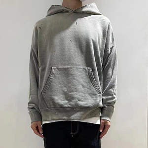 Sweat à capuche épais sans cordon, personnalisé, pour homme, effet vieilli, coupe oversize, uni, délavé à l'acide, style vintage - Product Image 2