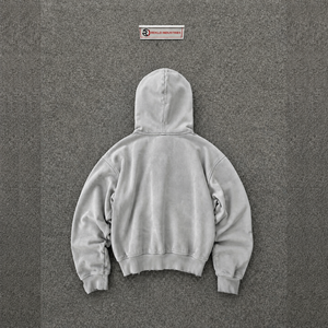 Sweat à capuche zippé gris clair oversize avec motif croisé abstrait en molleton délavé, style streetwear décontracté unisexe, en coton, en promotion - Product Image 6