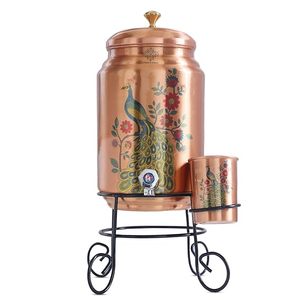 Distributeur d'eau en cuivre avec design paon et robinet pour usage domestique - Product Image 1